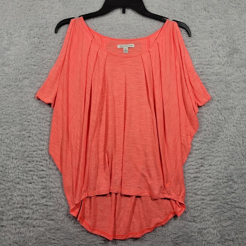 American Eagle Top Womens Small Coral Cold Shoulder High Low Slub Knit